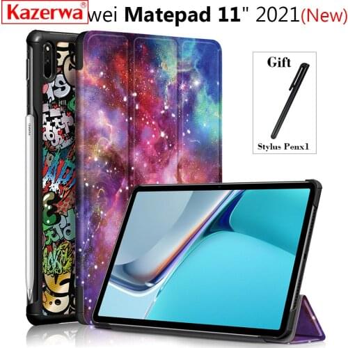 For Huawei MatePad 11 Case Tri-Fold Smart Painted Leather Stand Tablet Cover For Funda Huawei Matepad 11 2021 Case Coque