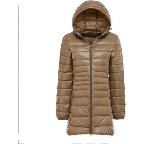 Long Down Jacket Female Solid Portable Down Jacket Winter Outwear Women Hooded 90% Duck Down Coat Ultra Light Warm Large Size