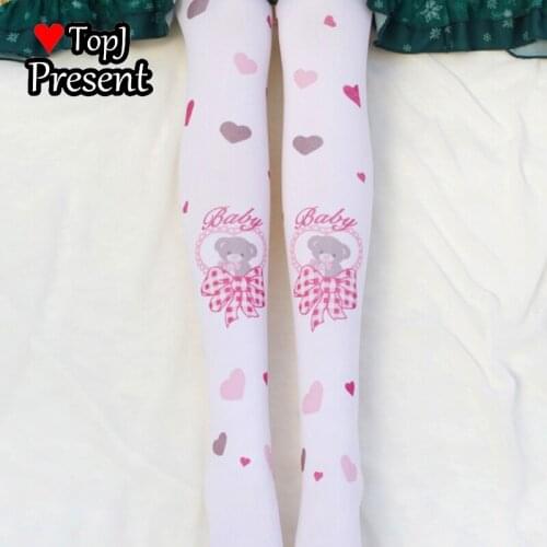 Women girl Lolita bear prints Tights Harajuku Pantyhose Female Stocking Medias Party Pants sweet Lolita cosplay stockings
