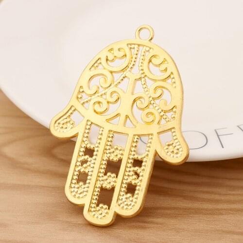 2 Pieces Gold Tone Large Hamsa Hand Charms Pendants for Necklace Jewellery Making Findings Accessories 71x50mm