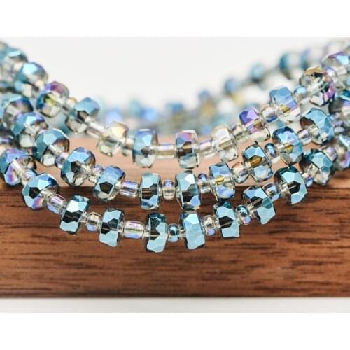 Faceted Crystal Rondelle Beads 6x4mm, Glass Coin Spacer Beads, Sparkly Green -(TS90-2)/ 100 bead