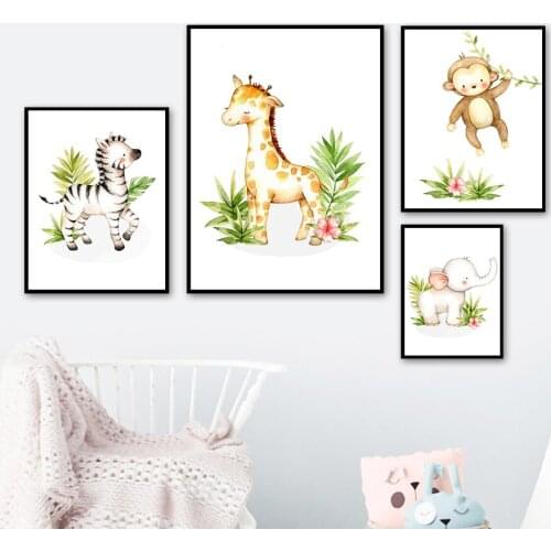 Elephant Monkey Lion Zebra Giraffe Alphabet Wall Art Canvas Painting Nordic Posters And Prints Wall Pictures Kids Room Decor