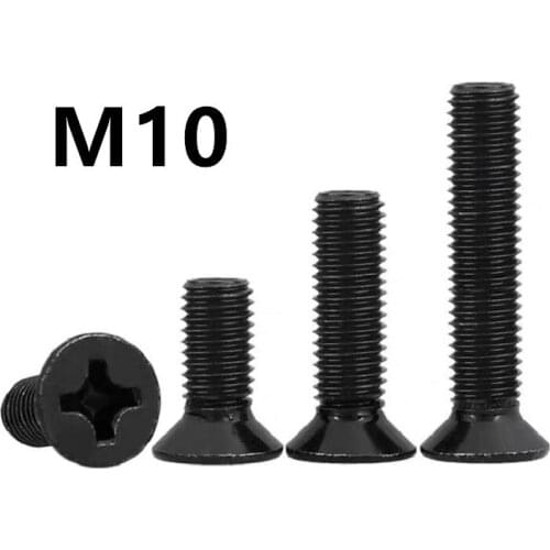 50/10PCS GB819 M10x20/25/30/35/40/50/60/100mm DIN965 Black 304 stainless steel flat head cross countersunk KM mechanical screw