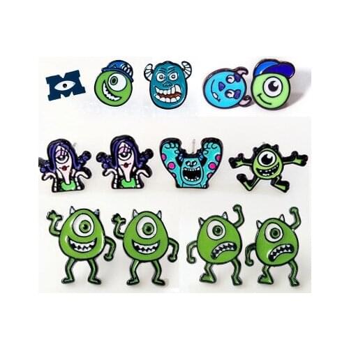 Disney Monsters University Fashion Anime Action Figures Cartoon Products Accessories Stud Earrings Girls Unisex Birthday Gifts
