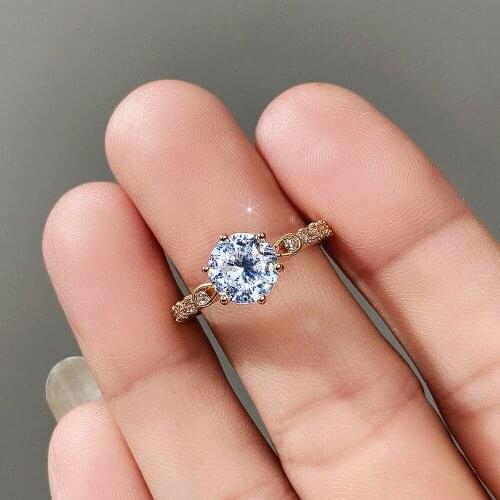 Trendy Jewelry Rose Gold Rings For Women 2021 Bridal Wedding Cubic Zirconia Round Stone Ring Bijoux Femme Engagement Rings