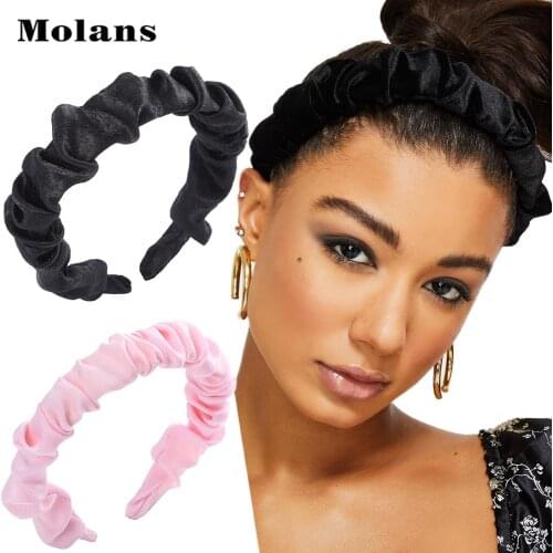 MOLANS Pleated Solid Color Fabric Headband Women Fashion Simple HairBand Head Band Bezel Hair Accessories Headwear For GIrls