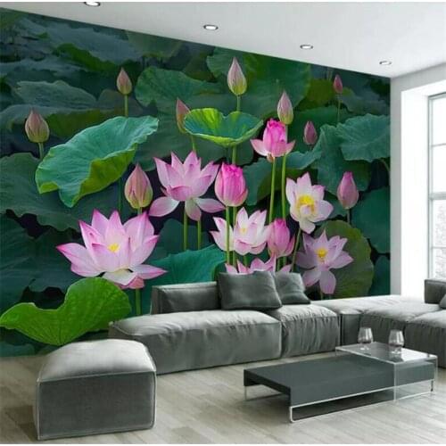 Beibehang Wallpaper murals custom home decoration living room bedroom photos 3D classical Zen lotus lotus pond Chinese mural