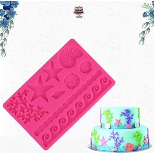 2019 New Sea Life Shape Fondant Mold Silicone Shell Conch Wave Cake Mold DIY Cake Gum Paste Decorating Tool
