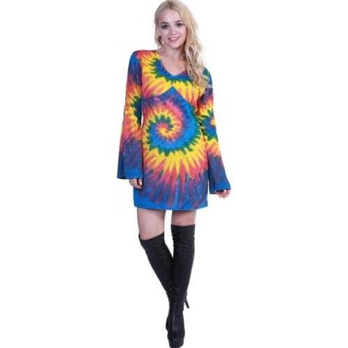 New Halloween Costume For Women Feelin Groovy Disco Dress Costume Adult Rainbow Hippie Costume Party Cosplay