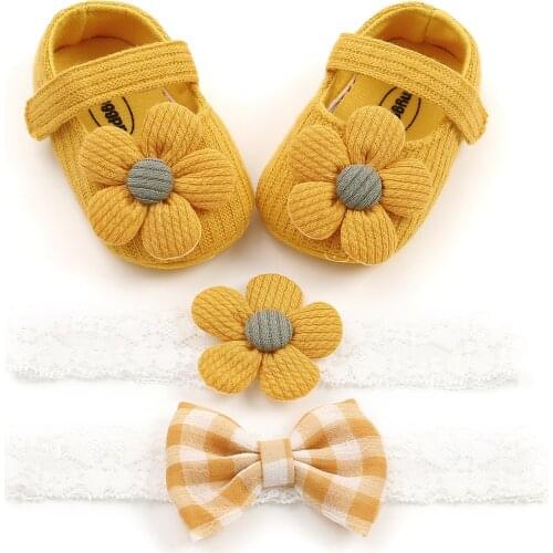 NEW Spring Newborn Baby Girls Boys Crib Shoes Cotton Bowknot Soft Toddler Baby Shoes 6 Colors+Headband