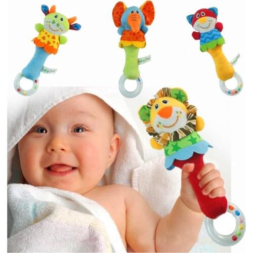 New Design Plush Baby Toy Animal Hand Bells Baby Rattle Toys High Quality Newbron Gift Animal Style