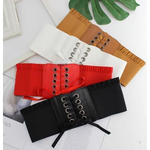 Waist Band Elastic Super-wide Women Lace Design Retro Waist Belt Holiday Lace Up Eyelet Cotton Corset Belt Waist Wide Dress Belt