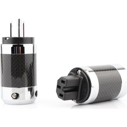 One pair Rhodium plated pure copper US power plug Carbon Fiber metal chassis hifi US AC power connector