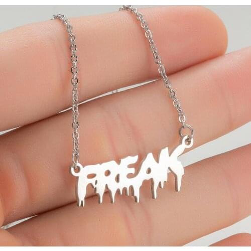 Punk Old English Letter Necklace FREAK Pendant for Women Unisex Stainless Steel Chain Necklaces Halloween Fashion Jewelry 2021