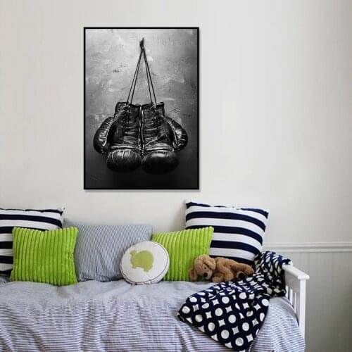 Poster HD Print Vintage Photo Boxing Gloves Wall Art Canvas Black And White Picture Sports For Living Room Home Decor