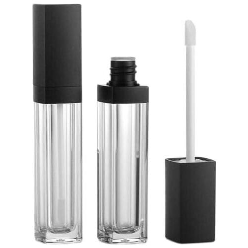 5ml square shape transparent lip cream tube lip gloss tube with black lid for lip oil/lip gloss cosmetic packing