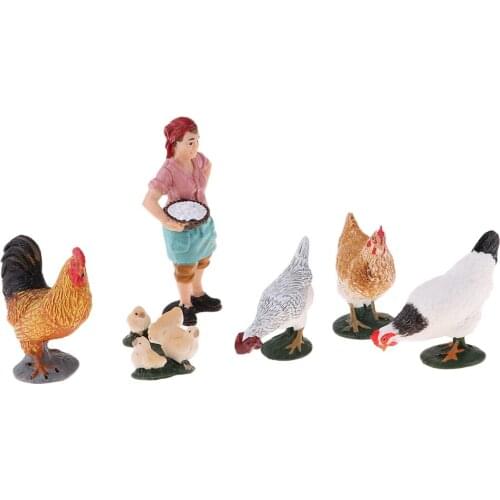 Solid Realistic 6PCS Farm Animal Figures & Farmer Set Includes Hen Chicken