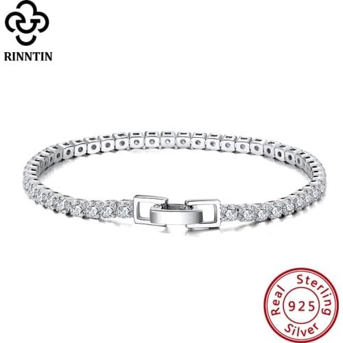 Rinntin Real 925 Sterling Silver Tennis Bracelet Women with Luxury Zircon Female Bangle Anniversary Gift Jewelry Gifts SB92