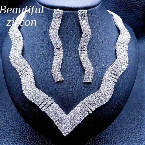 Luxury full set Rhinestone Necklace Earring Set Bridal Wedding exquisite fashion jewelry party accessories womens Necklace