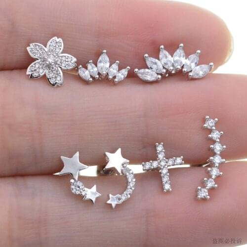 Starose 1pc 18G Rod Zircon Flower Crown Cross Ear Piercing Stud Helix Piercing Cartilage Lobe Tragus Earrings Ear Rings Jewelry