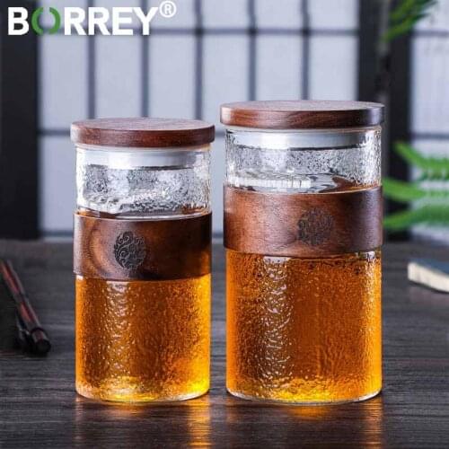 BORREY Glass Water Bottle Tea Infuser Bottle Borosilicate Glass Transparent Water Bottle With Filter Wood Cover Office Drink Cup