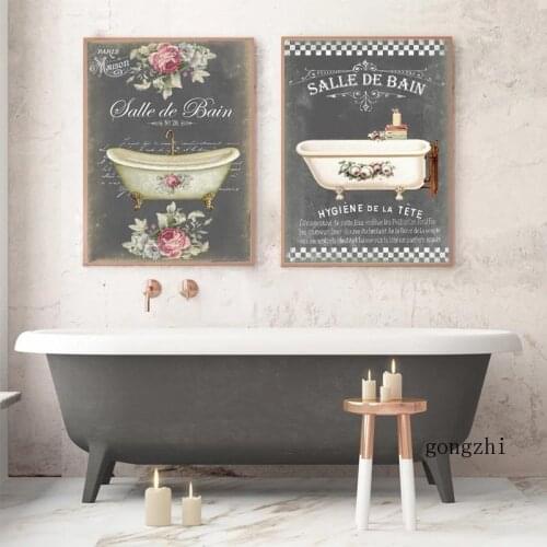 Vintage Posters Salle De Bain Chalkboard Fine Bathtub Canvas Paintings Print French Paris Wall Art Pictures Bathroom Decoration