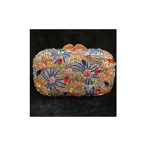 Female Shiny Bling Gold Crystal Women Flower Evening Bags Wedding Party Bridal Diamond Floral Handbag Clutch Purse evening bag