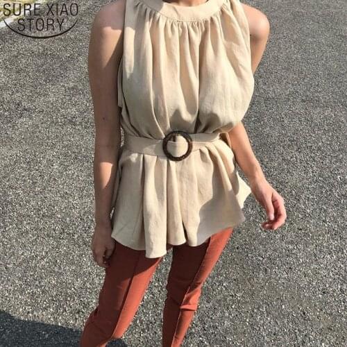 2021 Summer New Women Shirts Fashion Woman Blouses Tops Korean Female Clothing Temperament Sleeveless Vest Chic with Belt 14231
