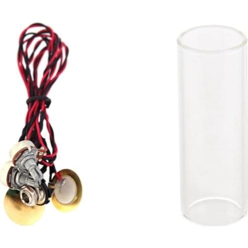 1 Pcs Dual Piezo Pickup Pick-Up 6.35mm Jack with Volume Tone Control & 1 Pcs Guitar Glass Slippery Stick Glass Slide