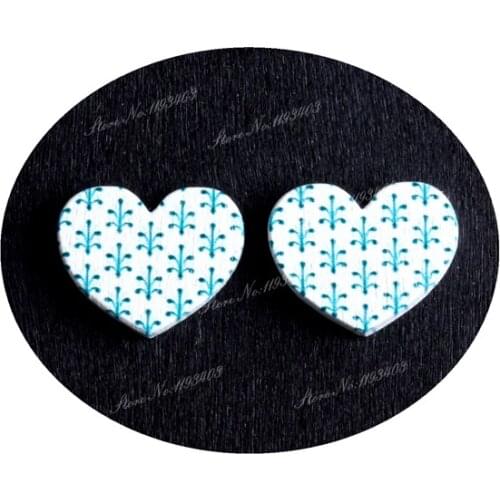 16mm Heart Shape Image Painted Wooded Laser Cut Cabochon to make Rings, Earrings, Bobby pin, pendant