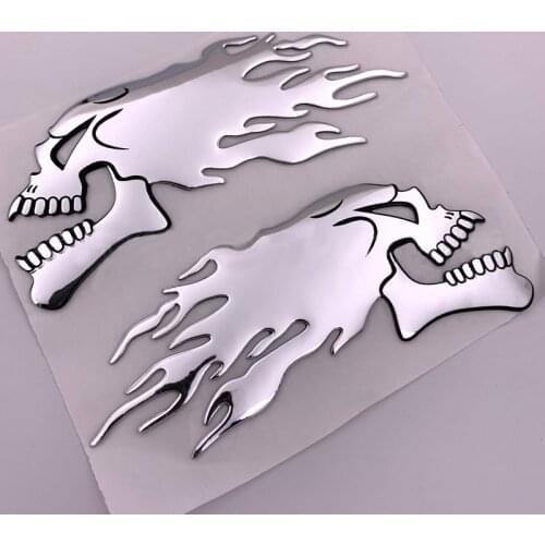 2Pcs/Pair Halloween 3D Silver Chrome Ghost Skull Head Auto Motorcycle Car Sticker Car Styling Decoration Emblem Decals Stickers