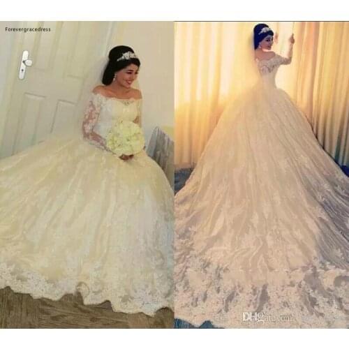 2019 Princess Wedding Dress Luxury African Arabic Dubai Lace Appliques Long Sleeves Church Formal Bride Bridal Gown Plus Size