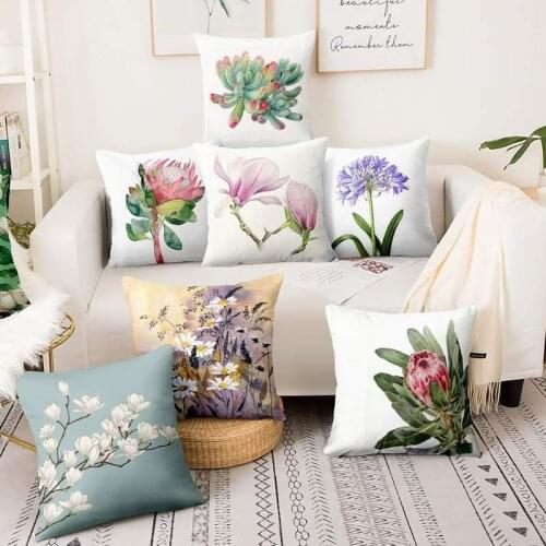 Watercolor Floral Painting Printed Pillowcase Home Pillow Decoration Cushion Decorative Pillows Home Decor Sofa Throw Pillows