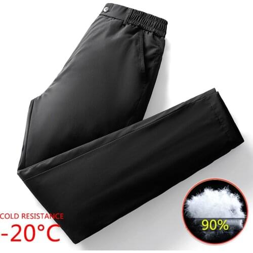 KKSKY 2020 Winter Warm Men Down Pants 90%White Duck Down Outdoor Sports Waterproof Straight Pants Male Hiking Down Trousers 4XL