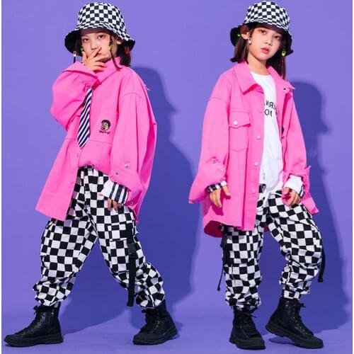 Kid Hip Hop Clothing Oversized Long Shirt Top Streetwear Checkered Tactical Cargo Pants for Girls Boys Dance Costume Set Clothes