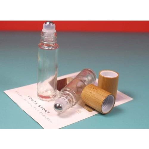 10ml Cosmetic Essential Oil Perfume Packaging ContainerTransparent Glass Roll on Bottle with Bamboo Cap