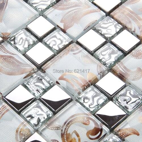 Art painting glossy glass mixed metal mosaic tiles kitchen back splash mosaic bathroom shower 12x12" mosaic on mesh HMB1441