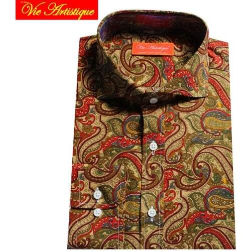 Custom tailor made Mens bespoke shirts business formal wedding ware bespoke blouse cotton coffee paisley flower bohemian casual