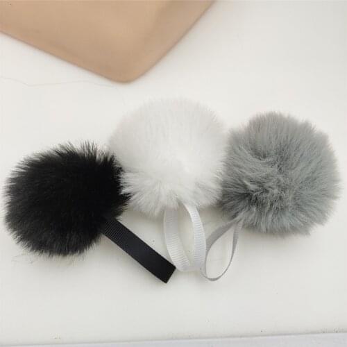 Fake Fur Pompon 3 Color Ribbon Fluffy Bunny Ball DIY Parts Fitting Pillow Cap shoe Key Chain Pendant Hand-made Cute wool Cat Toy