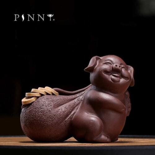 PINNY Lucky Pig Purple Clay Tea Pet Sculpture Decoration Creative Pig Statues Tea Ceremony Accessories Tabletop Crafts