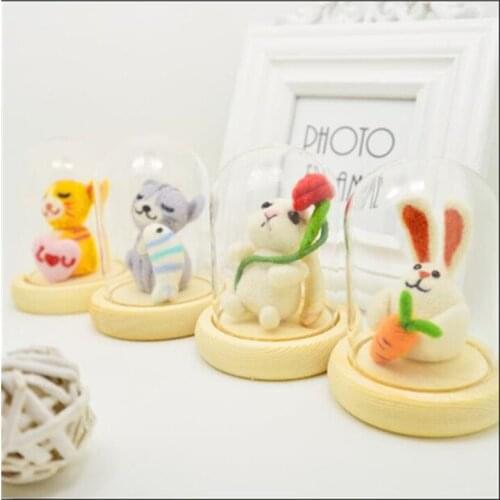 Creative Gift of Cat and Rabbit Glass Cover wool needlepoint kit wool felt needle felting decoration craft needlecraft DIY