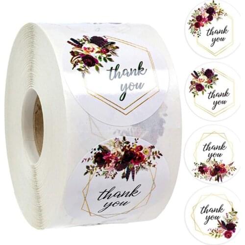 500pcs/roll 4 Design Round Thank You Stickers Label Roll Stickers For Envelope Wedding Stationery Decoration Handmade Stickers