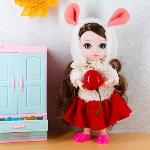 16cm Beauty Girl 1/3 Bjd 13 Moveable Joint Dolls Wear Rabbit Ears Long Hair 3D Eyes Princess Make Up Little Toys Xmas Gift