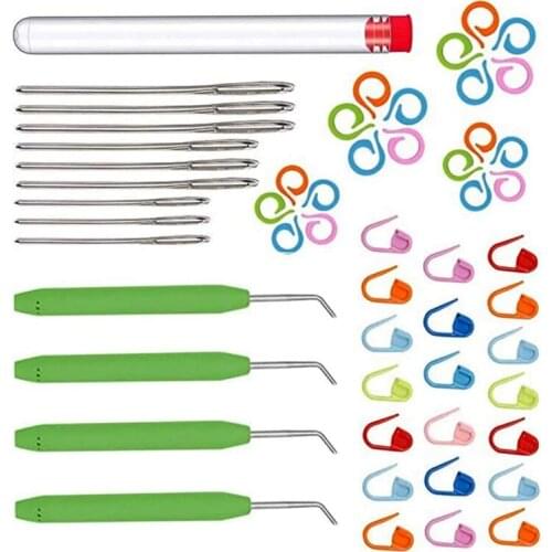 LMDZ Knitting Loom Hook with Needle Loom Pick Steel Large-Eye Sewing Needles, Knitting Stitch Markers, for Knifty Knitter