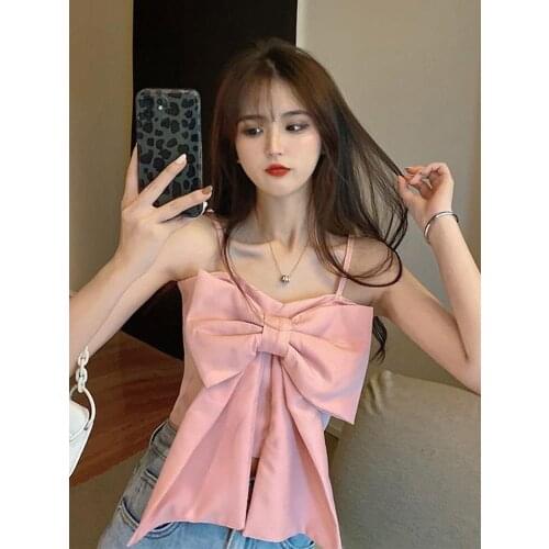 Tank Top The New Slim Bow Design Sense Inside and Outside Wear Bottoming Sling Womens Age-reducing Sweet Short Vest