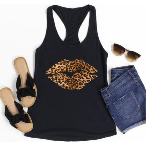Vest Sexy Leopard Lips Print Tanks Cute Women Summer Sleeveless Raceback Gym Workout Tops