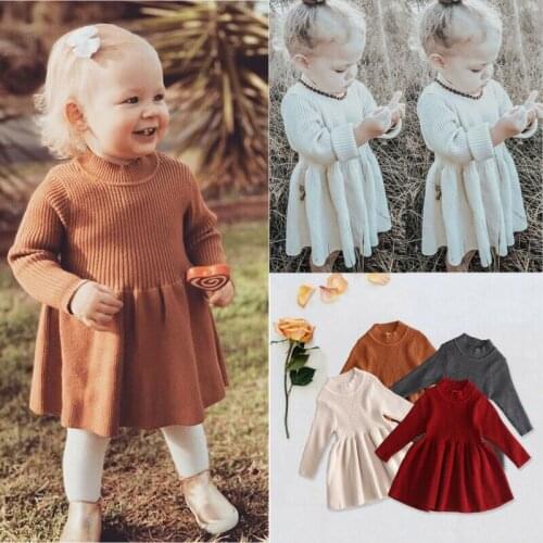 Fashion Autumn Winter Toddler Baby Girl Dresses Sweater Knitted Dress Princess Kids Girl Clothes