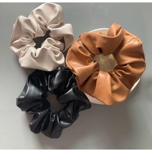 Fashion Women Korean PU Leather Scrunchie Hair Ring Rope Headdress Elastics Ponytail Holders Hair Rubber Bands Hair Accessories