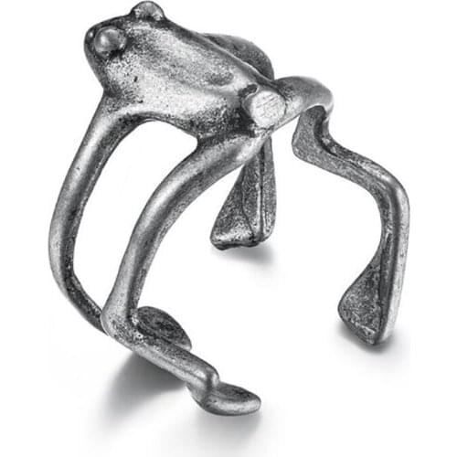 Stainless Steel Vintage Black Punk Rock Frog Men Fashion Finger Ring Jewelry Gift For Him Size 7-10