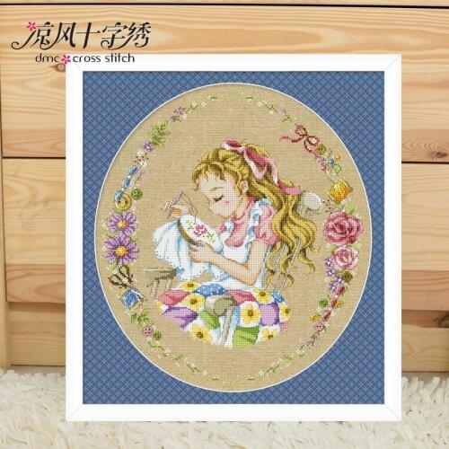 I love cross-stitch (1) cross stitch kit cartoon girl 14st 11ct flaxen linen count canvas embroidery DIY handmade needlework